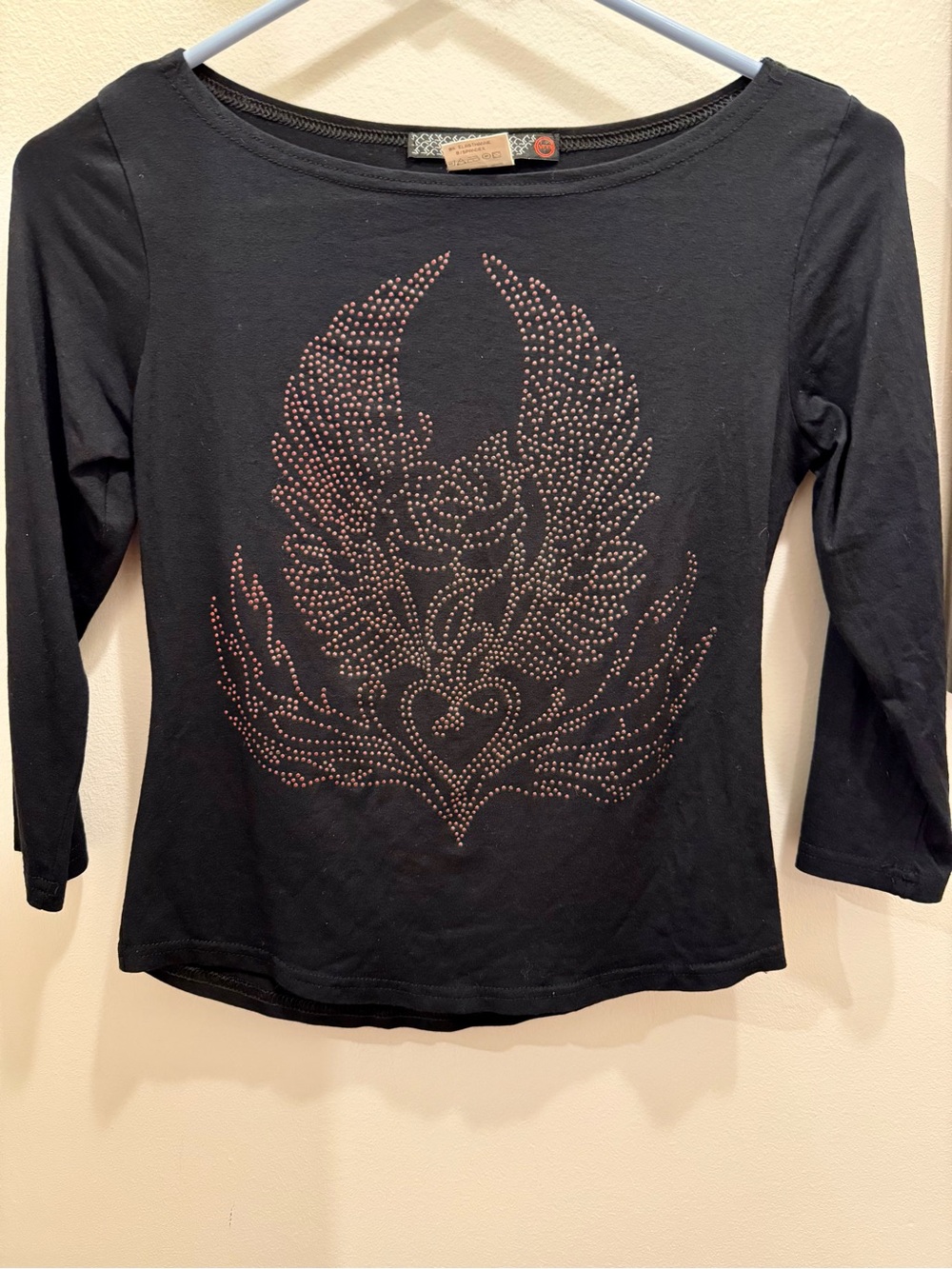 VMVR Made in France Studded Winged Rose Top Y2K Goth L teen
